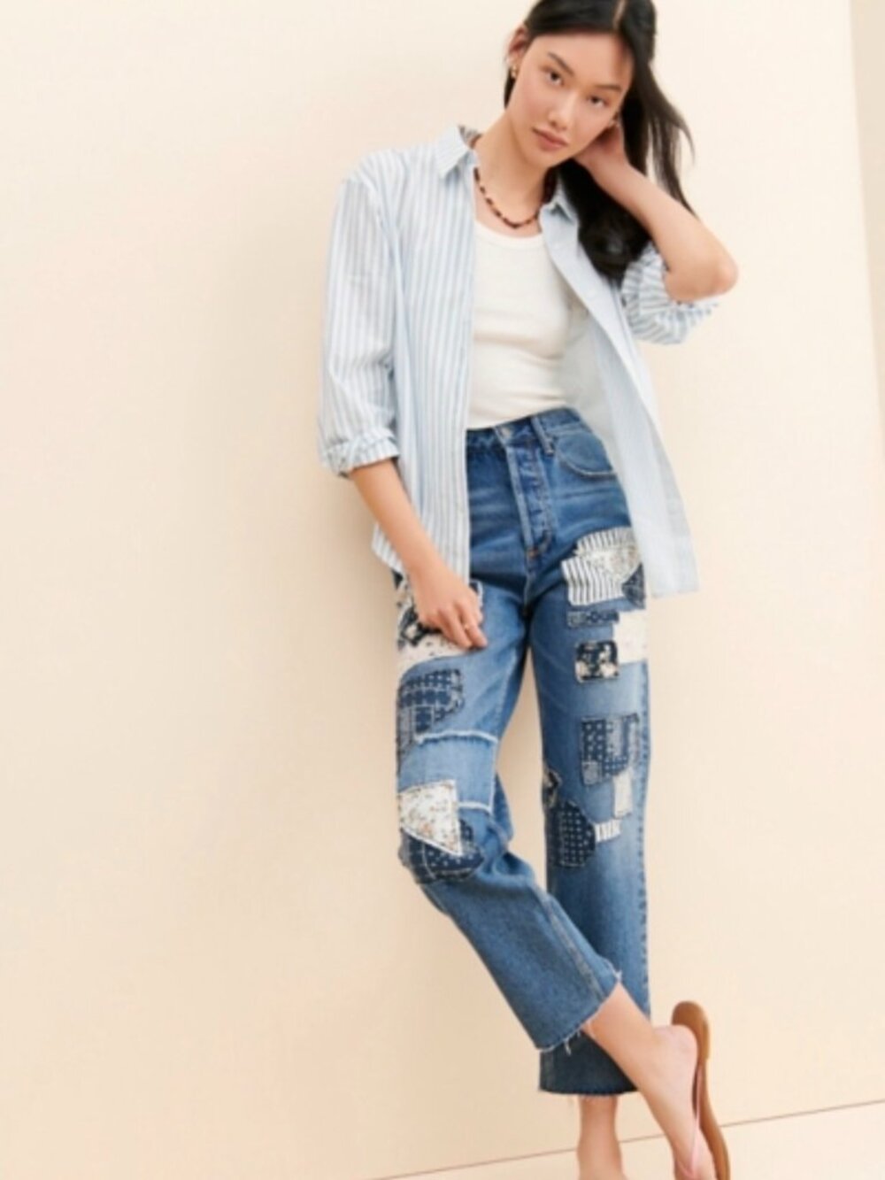 Driftwood (from Free People) Jordie Patchwork Crop Jeans W32/L27 Floral Paisley
